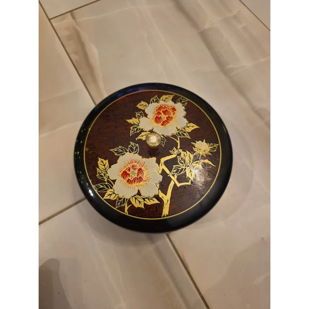 Japanese Lacquerware Bento Box Lazy Susan Floral‎ Design Removable Tray B2